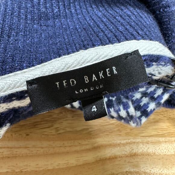 Ted Baker NWT Navy Blue Riber Roll Neck Wool Jumper Turtleneck Sweater Sz 4 (L) - Picture 4 of 10
